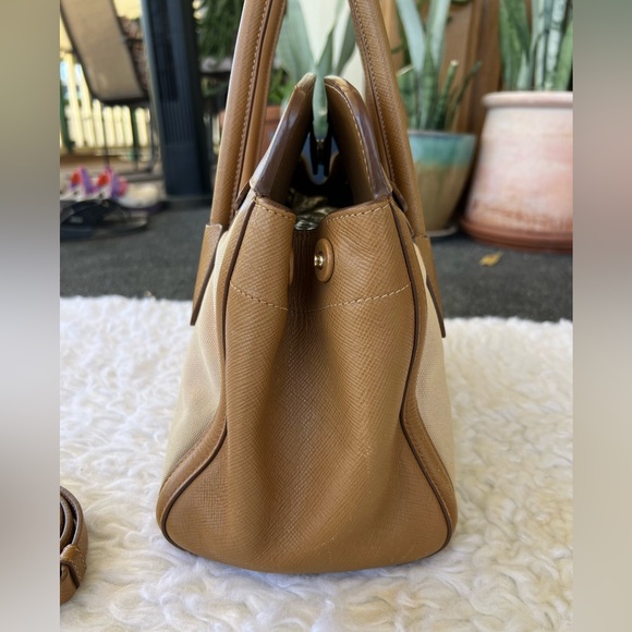 Prada Cuir Frame Convertible Tote Canvas And Saffiano Leather Bag - Picture 6 of 14